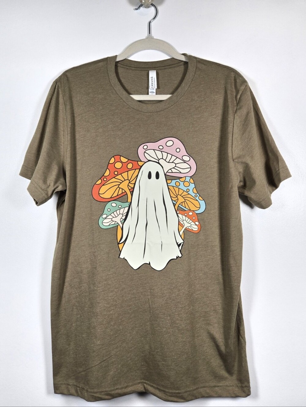 Canvas Retro Style.Boho Ghost Mushroom Graphic Tee T-Shirt Unisex Size Large - Picture 1 of 10